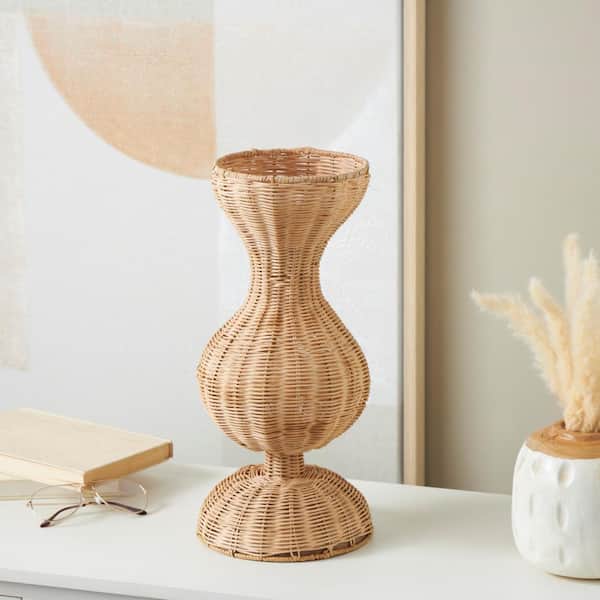 Litton Lane Brown Handmade Woven Hourglass Rattan Decorative Vase with Dome Base