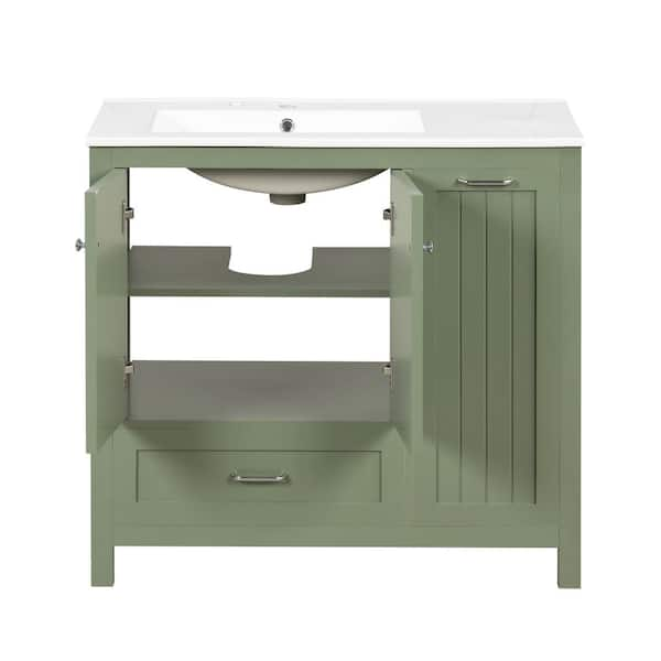 36 in. W x 18.30 in. D x 33.90 in. H Freestanding Single Sink Bath Vanity in Green with White Ceramic Top