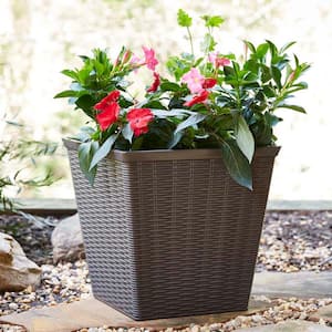 Jamaica Wicker Large 15 in. x 15 in. 26 Qt. Dark Coffee High-Density Resin Square Outdoor Planter
