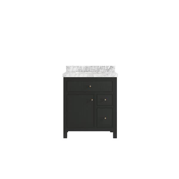Willow Collections Sonoma 30 in. W x 22 in. D x 36 in. H Single Sink Bath Vanity in Black Top with 2 in. Carrara Marble Top