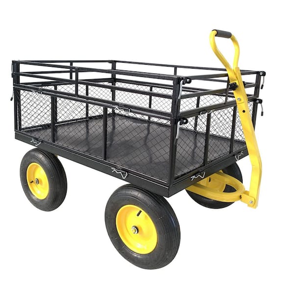 Unbranded - 11.59 cu.ft. Metal Garden Cart, Big Wagon Cart Trucks with Detachable Sides for Farms, Warehouses, Firewood in Black