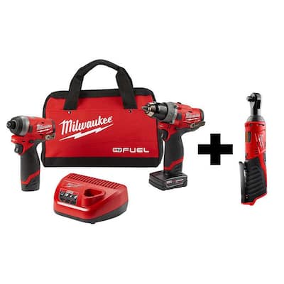 M12 FUEL 12-Volt Li-Ion Brushless Cordless Hammer Drill and Impact Driver Combo Kit (2-Tool)w/ M12 3/8 in. Ratchet