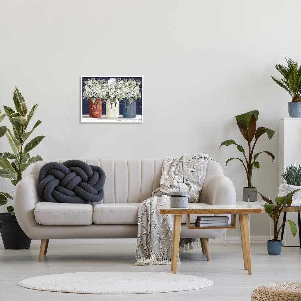 White Framed Floral Mason Jar Canvas Print, 20" x 16"