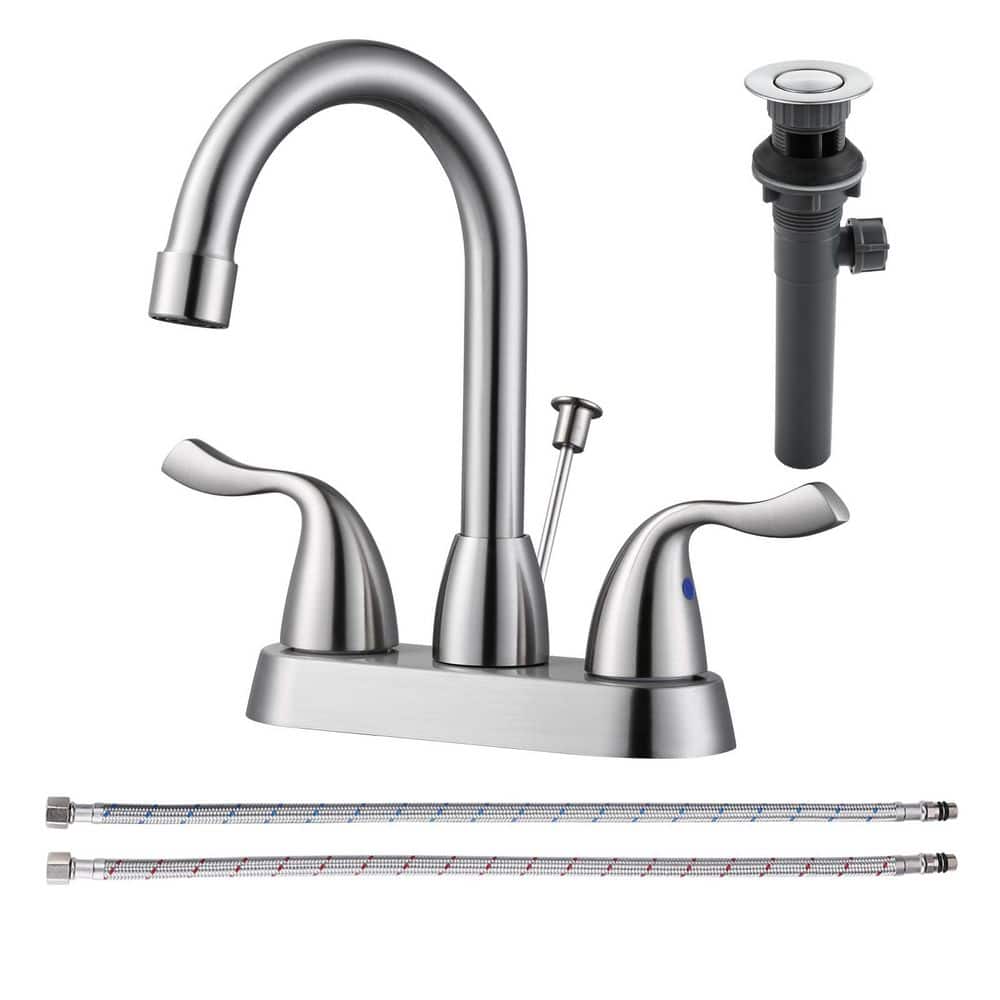 4 in. Centerset Double Handle High Arc Bathroom Faucet with Lift-Up Drain in Brushed Nickel price history on PriceWatchPro