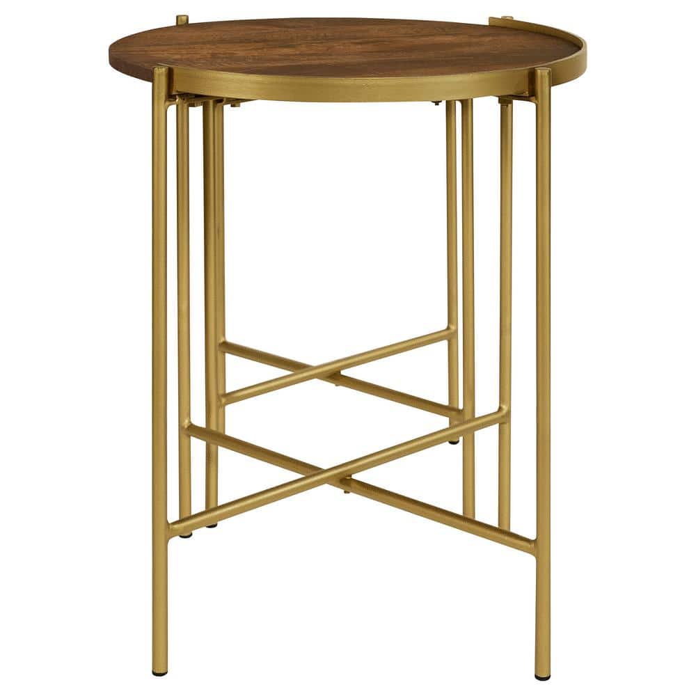Round Dark Brown and Gold Wood Metal Nesting Tables