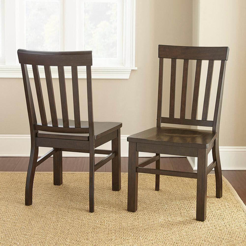 Set of 2 Dark Oak High Slat Back Side Chairs