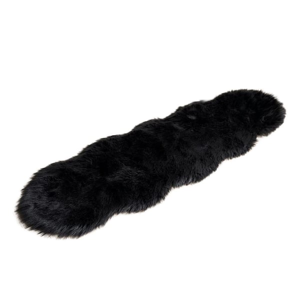 Latepis Black 2 ft. x 6 ft. Sheepskin Faux Fur Furry Cozy Area Rug