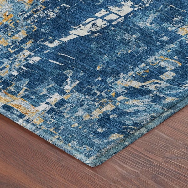 Mayfield Premium Machine Washable Abstract AMF2254 Navy 5 ft. x 7 ft. 6 in. Area Rug