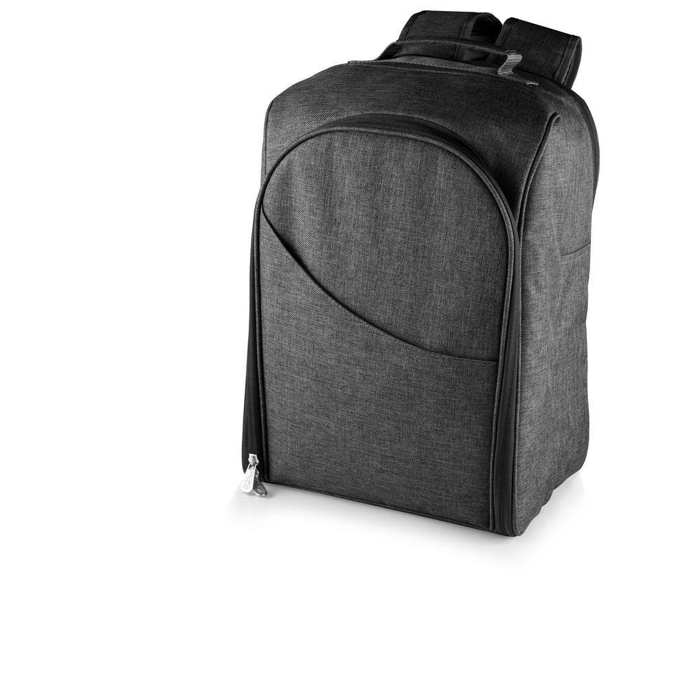 Gray Polyester Insulated Picnic Backpack with Wine Glasses
