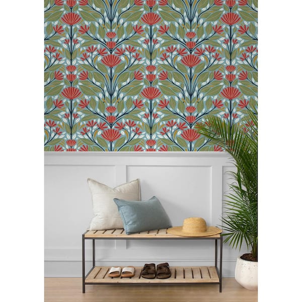 40.5 sq. ft. Summer Garden Shalin Folk Floral Vinyl Peel and Stick Wallpaper Roll