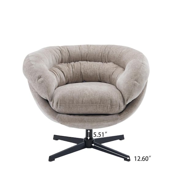 Light Brown Modern Chenille Round 360° Swivel Office Chair with Removable Cushion. Black Metal Base