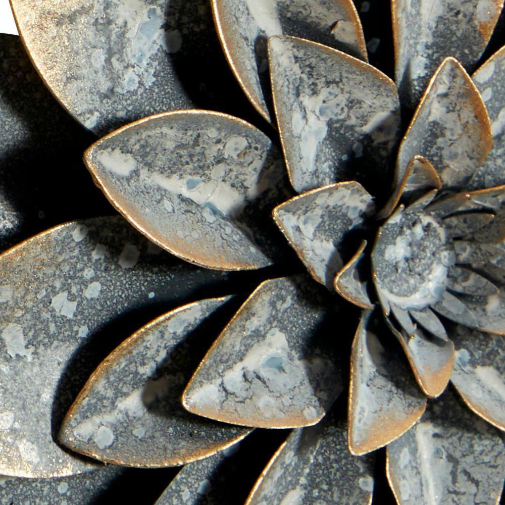 Gray Metal Floral Wall Sculpture with Black Frame, Set of 2