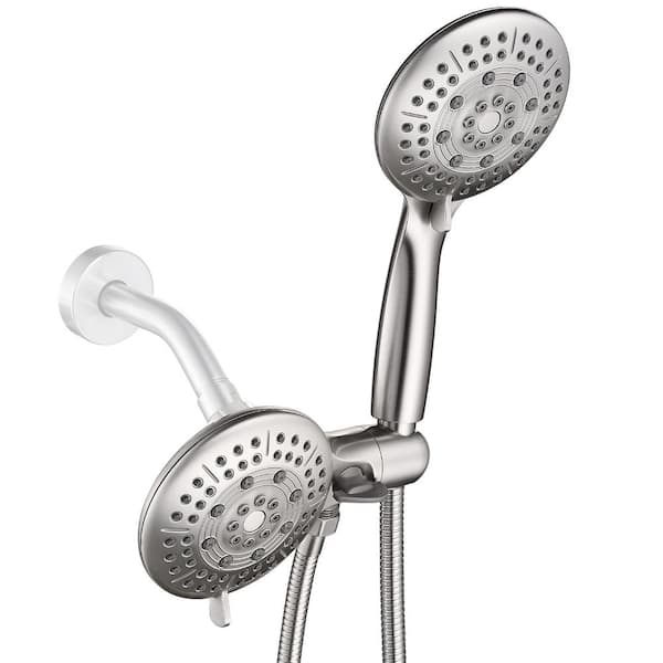 Heemli 2-in-1 5-Spray Patterns Wall Mount Dual Shower Heads with 1.8 GPM 4.7 in. in Brushed Nickel