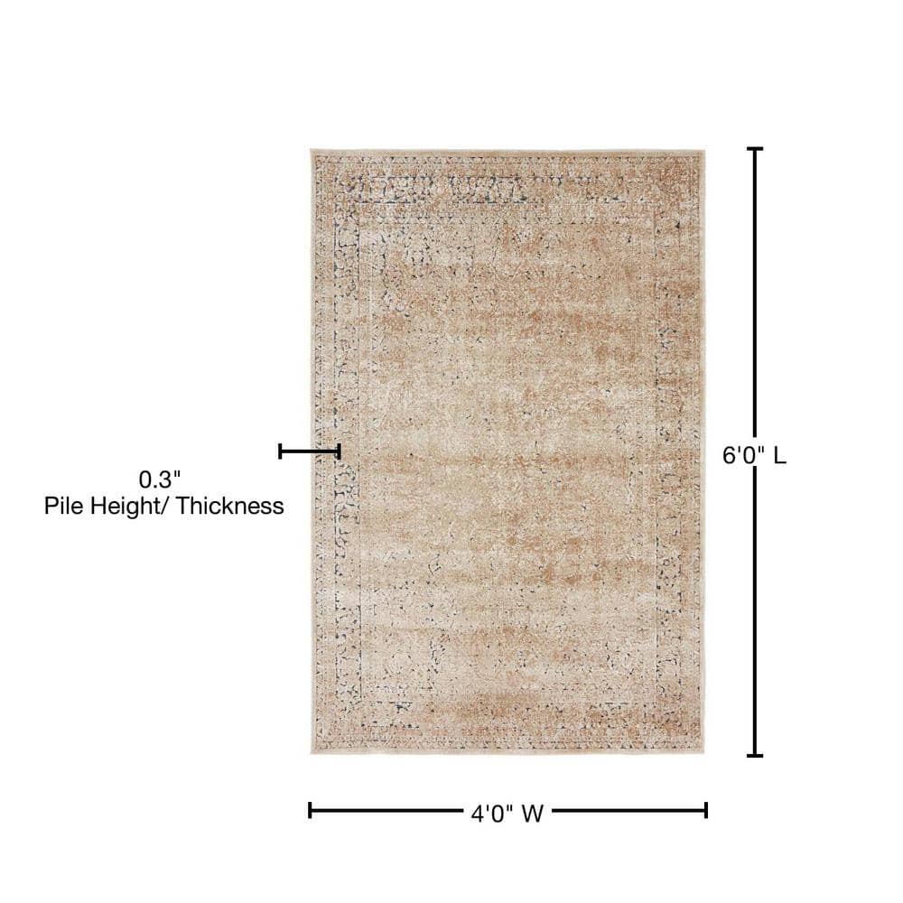 Beige and Light Brown Rectangular Stain-Resistant Area Rug