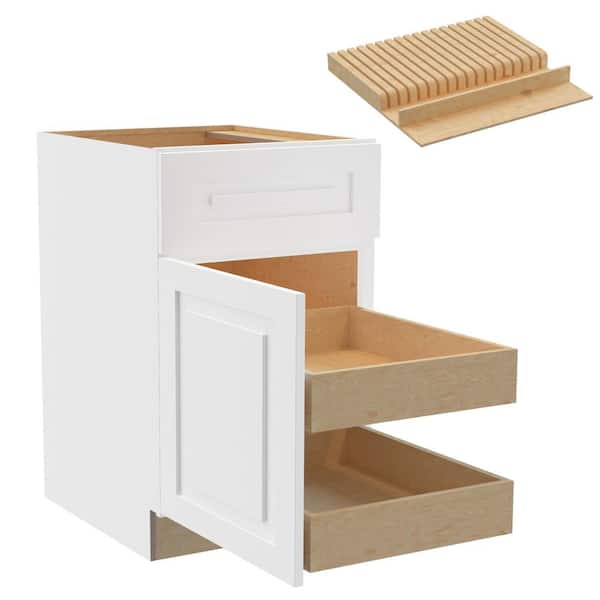Home Decorators Collection Grayson 21 in. W x 24 in. D x 34.5 in. H Assembled Plywood Base Kitchen Cabinet in Pacific White with 2ROT Knife Block L