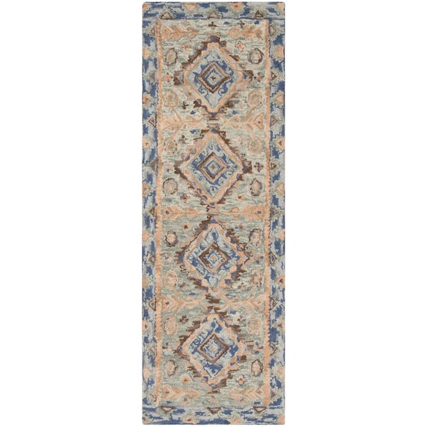 Aspen 2 ft. x 15 ft. Blue/Beige Oriental Runner Rug