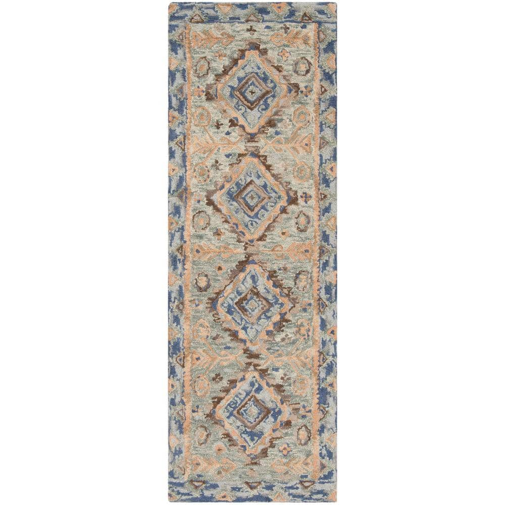 SAFAVIEH Aspen Blue/Beige 2 ft. x 5 ft. Border Runner Rug APN504A-25 ...