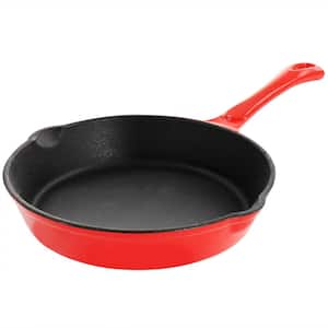 Enameled Round 8 in. Pre Seasoned Cast Iron Frying Pan in Red