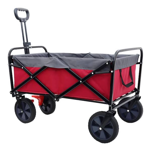 5.3 cu. ft. Steel Garden Cart For Supermarket Procurement, Camping Equipment Transportation, Gardening Tool Handling Red