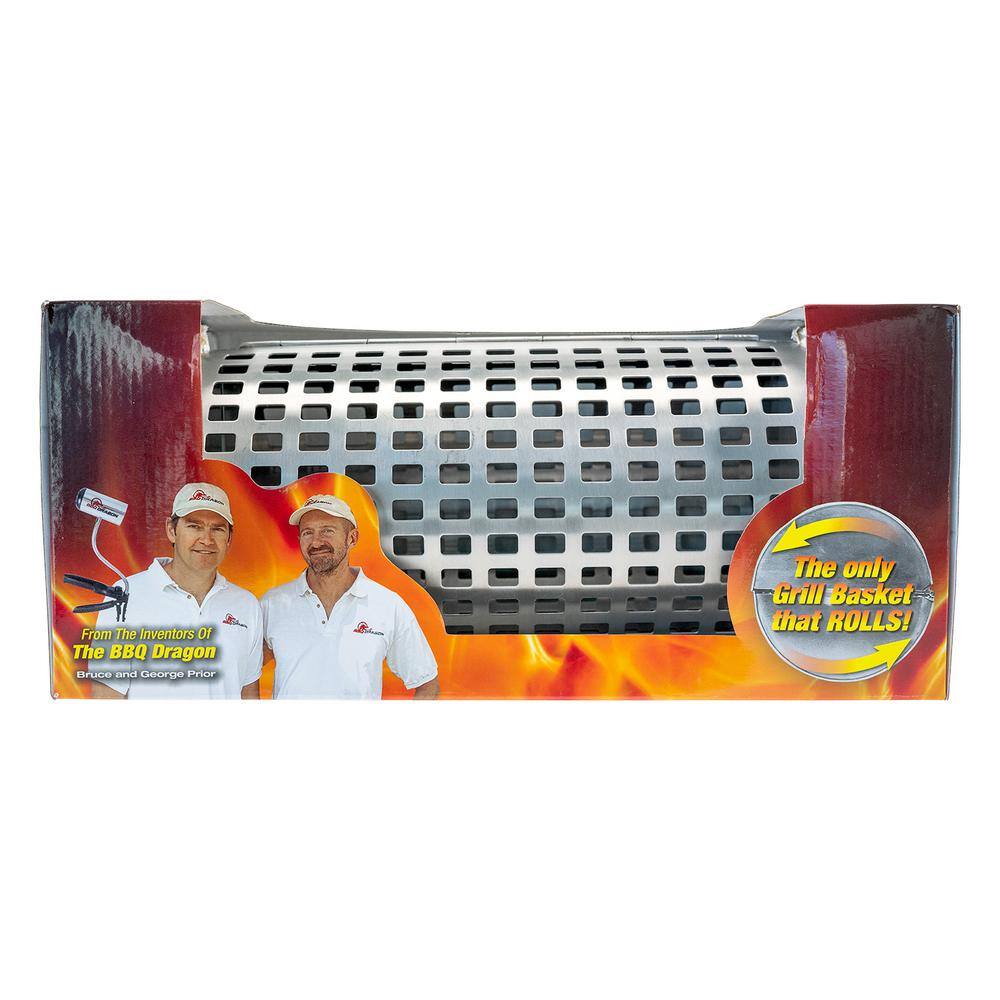 Large Stainless Steel Rolling Grill Basket with Snap-Close Lid