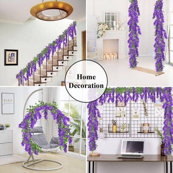 86.6 in. Purple Indoor/Outdoor Artificial Wisteria Hanging Flowers