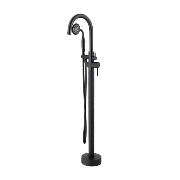 YASINU Single Handle Freestanding Tub Faucet Floor Mounted with Hand Shower in Matte Black