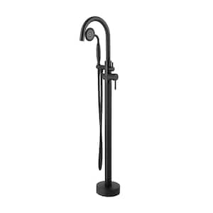 Boger 2-Handle Floor-Mount Roman Tub Faucet with Round Hand Shower in Matte Black