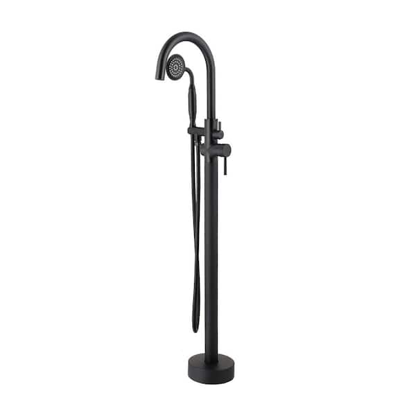 Miscool Forest 2-Handle Floor-Mount Roman Tub Faucet with Round Hand Shower in Matte Black