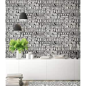 Around The World Black And White Abstract Vinyl Peel & Stick Wallpaper Roll (Covers 30.75 Sq. Ft.)