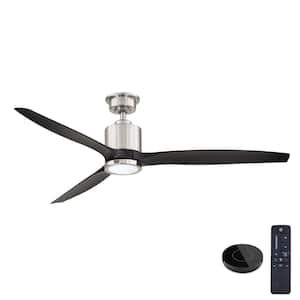 Triplex 60 in. LED Brushed Nickel Ceiling Fan with Light and Remote Control works with Google and Alexa