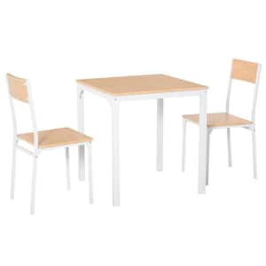 3-Piece Wooden Square Dining Table Set with 1-Table and 2-Chairs and Sturdy Metal Frame White