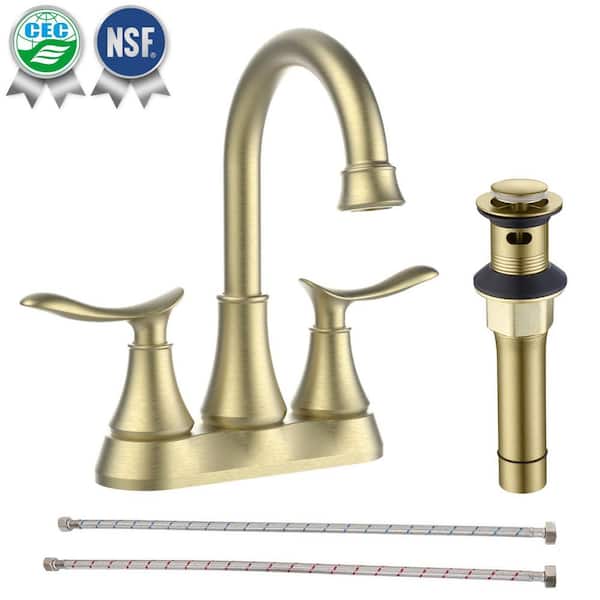 waterpar 4 in. Centerset Double Handle High Arc Bathroom Faucet with Pop-up Drain in Brushed Gold
