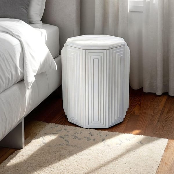 Carolina Chair & Table Cascade Falls 22 in. Round White Wood Geo Design Octagonal End Table