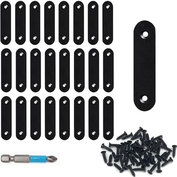 2.2 x 0.63 Stainless Steel Black Straight Bracket Mending Plate with Screws and Screwdriver 24-Pack