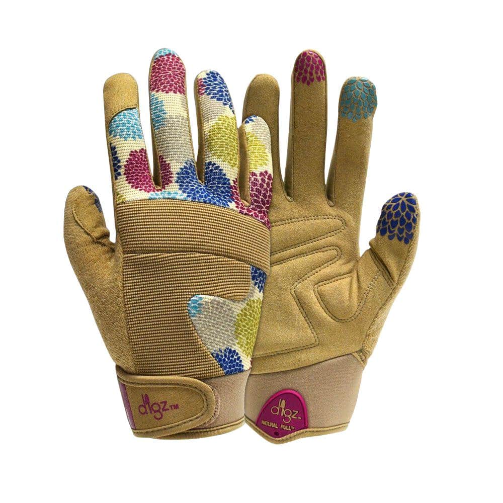 Digz Women's Large  Gloves Fabric & Leather Gardener Touchscreen Tips NEW 79607