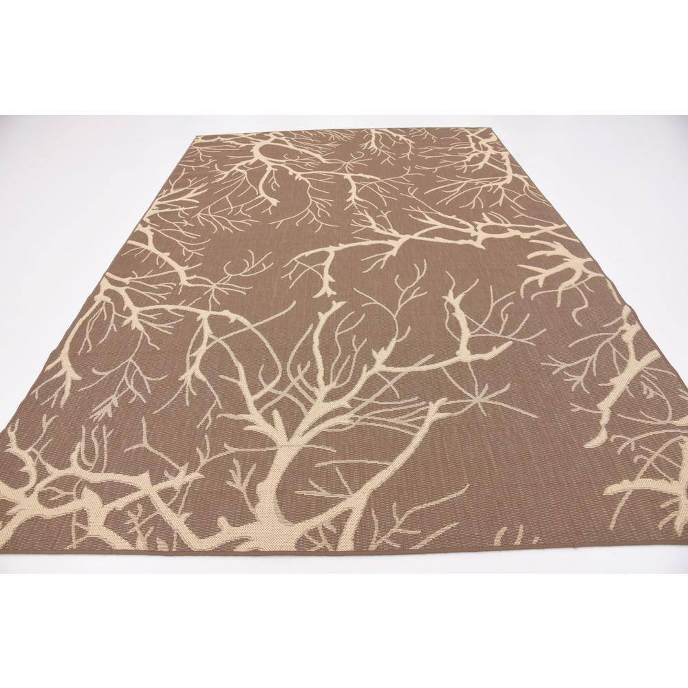 Brown and Beige Rectangular Synthetic Outdoor Area Rug