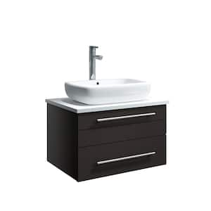 Lucera 24 in. W Wall Hung Bath Vanity in Espresso with Quartz Stone Vanity Top in White with White Basin