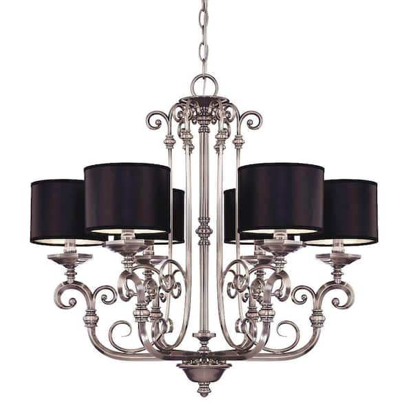 Illumine 6-Light Chandelier Brushed Pewter Finish Black Shades