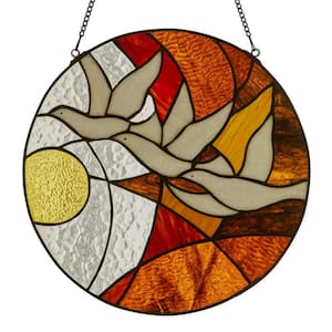 Doves in Flight At Sunset Multicolored Stained Glass Window Panel