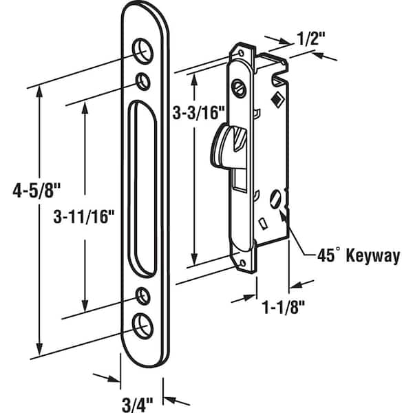 CRL E2164 1/2" Wide Round End Face Plate Mortise Lock With 45 Degree Keyway