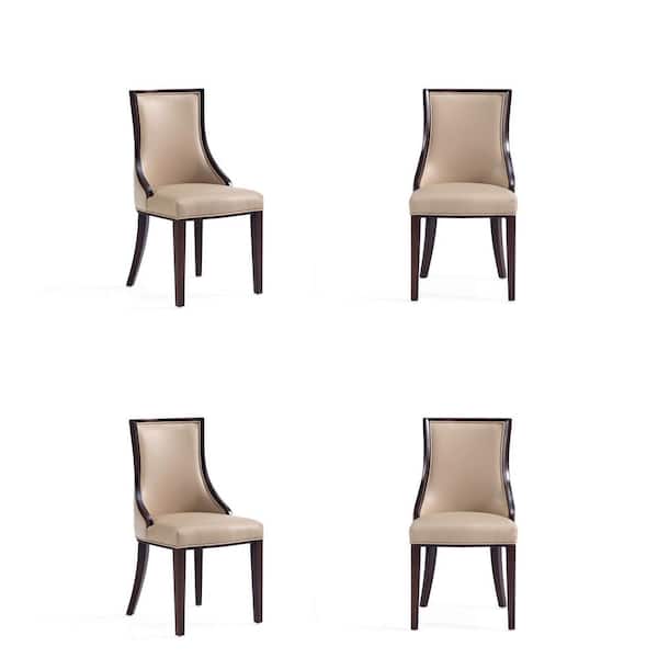Manhattan Comfort Grand Tan Faux Leather and Velvet Upholstered Traditional Dining Side Chair (Set of 4)