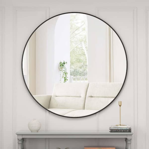 Unbranded Black 39 in W x 39 in. H Round Wall Mirror Circle Mirror Metal Frame, Round Wall Mounted Mirrors for Over Sink, Entryway