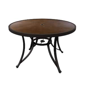 Cast Aluminium Patio Round Outdoor Dining Table 48 in. W with Tempered Glass Tabletop Umbrella Hole for Yard Gazebo