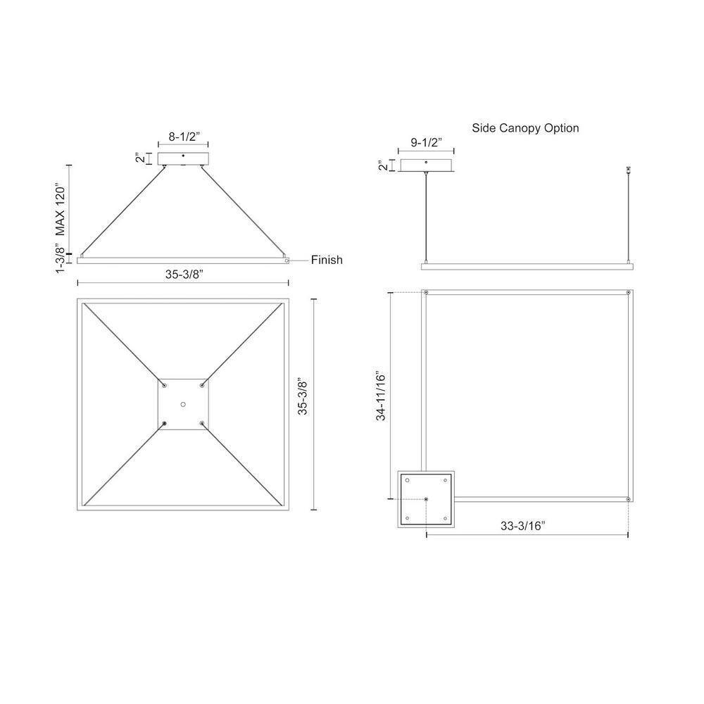 Piazza White LED Square Aluminum Chandelier 35.38"
