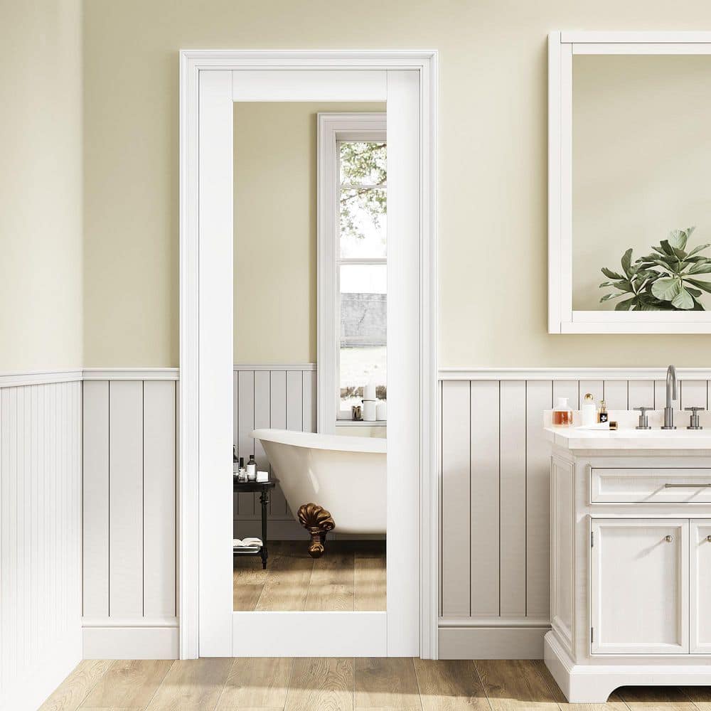 32 in. x 80 in. Left-Handed 1-Lite Mirrored Glass White Sollid Core Glass Assembly Required Single Prehung Interior Door price history on PriceWatchPro