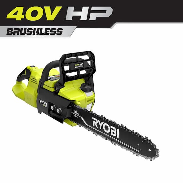 RYOBI HP 14 in. 40-Volt Brushless Electric Battery Chainsaw (Tool Only) with Bar and Chain Oil and Extra Chain