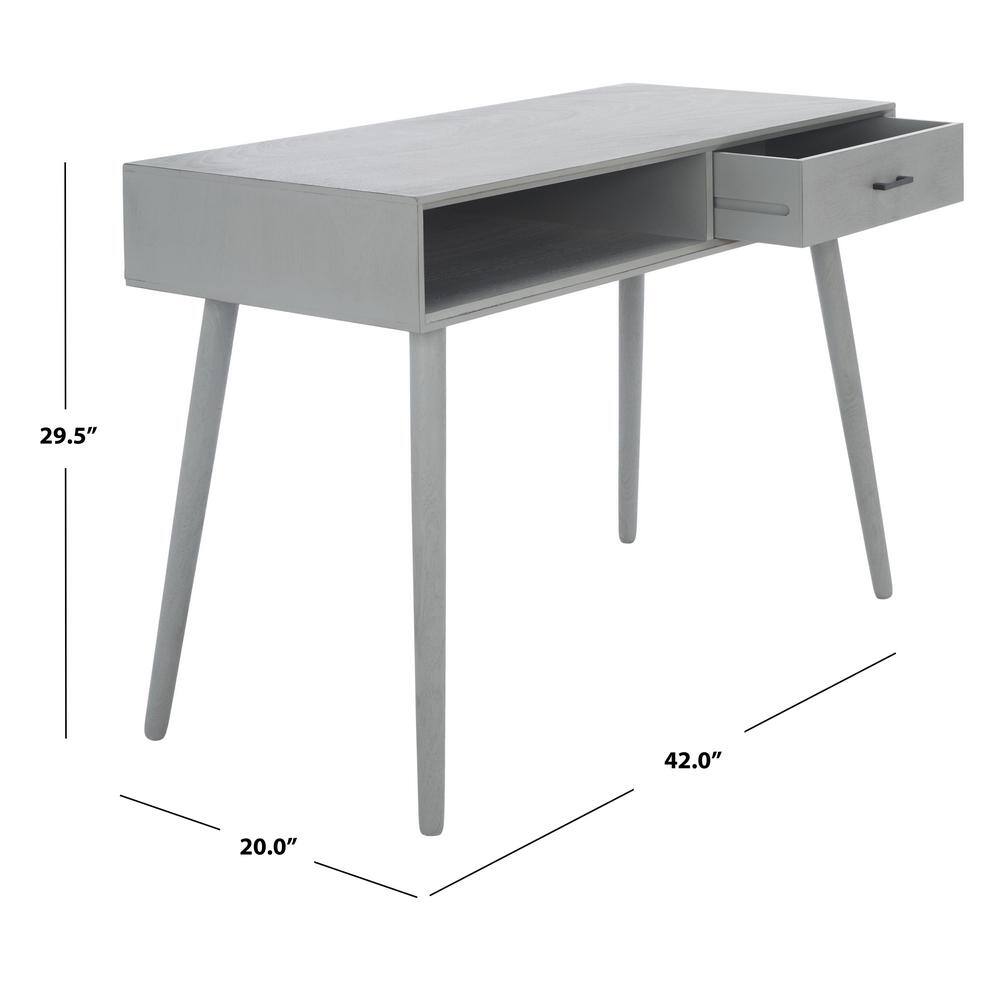 Distressed Grey Wood Mid-Century Writing Desk with Drawer