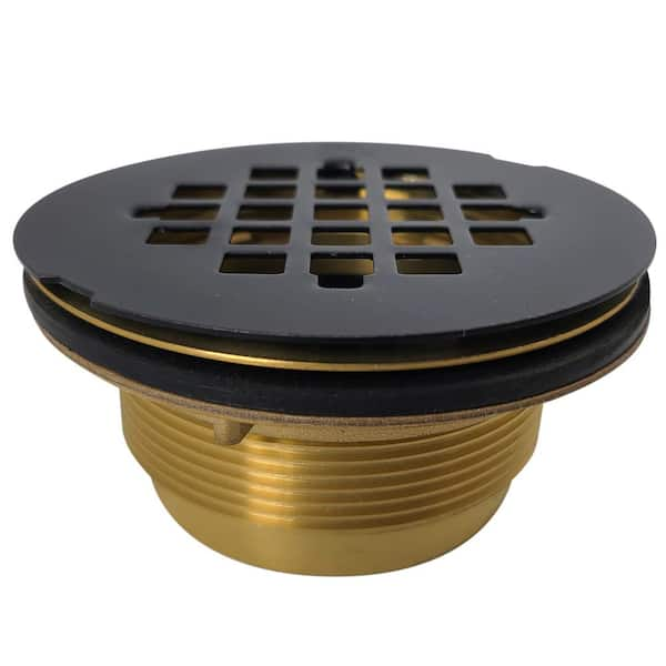 Westbrass D206P-62 2 No-Caulk PVC Compression Shower Drain with 4-1/4  Round Grid Cover, Matte Black 