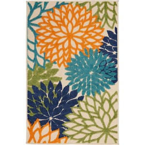Aloha Multicolor 3 ft. x 4 ft. Floral Modern Indoor/Outdoor Patio Kitchen Area Rug