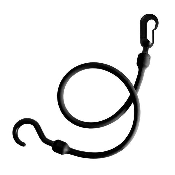 Polyurethane Bungee Cord With Molded Nylon Hooks Durable Black Strong 24 In 